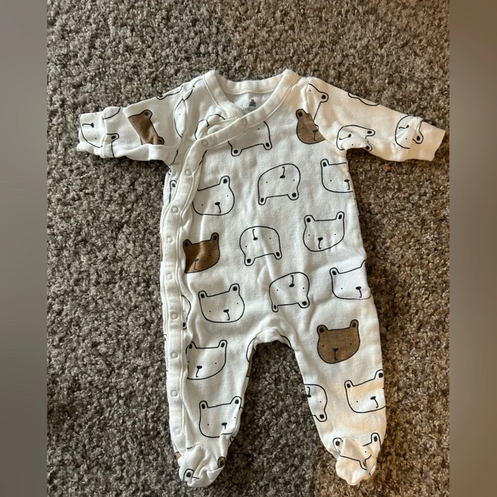 GAP Beige Striped & Cream Bear Footie Set